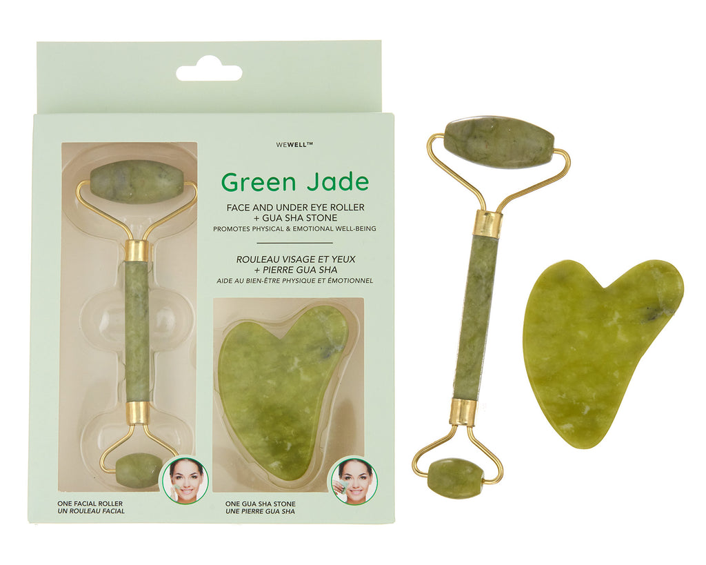 Green Jade FACE AND UNDER EYE ROLLER + GUA SHA STONE